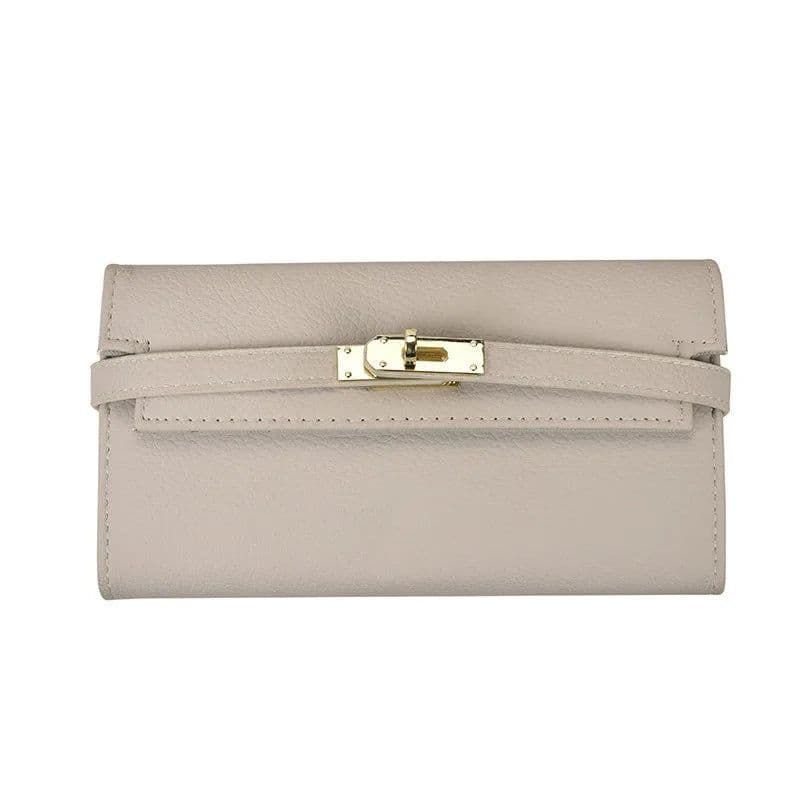 image-2024 Fashion Women's Wallet with Lychee Pattern and Lock Buckle Long Wallet Luxury Cowhide Solid Color Card Holder Coin Purse