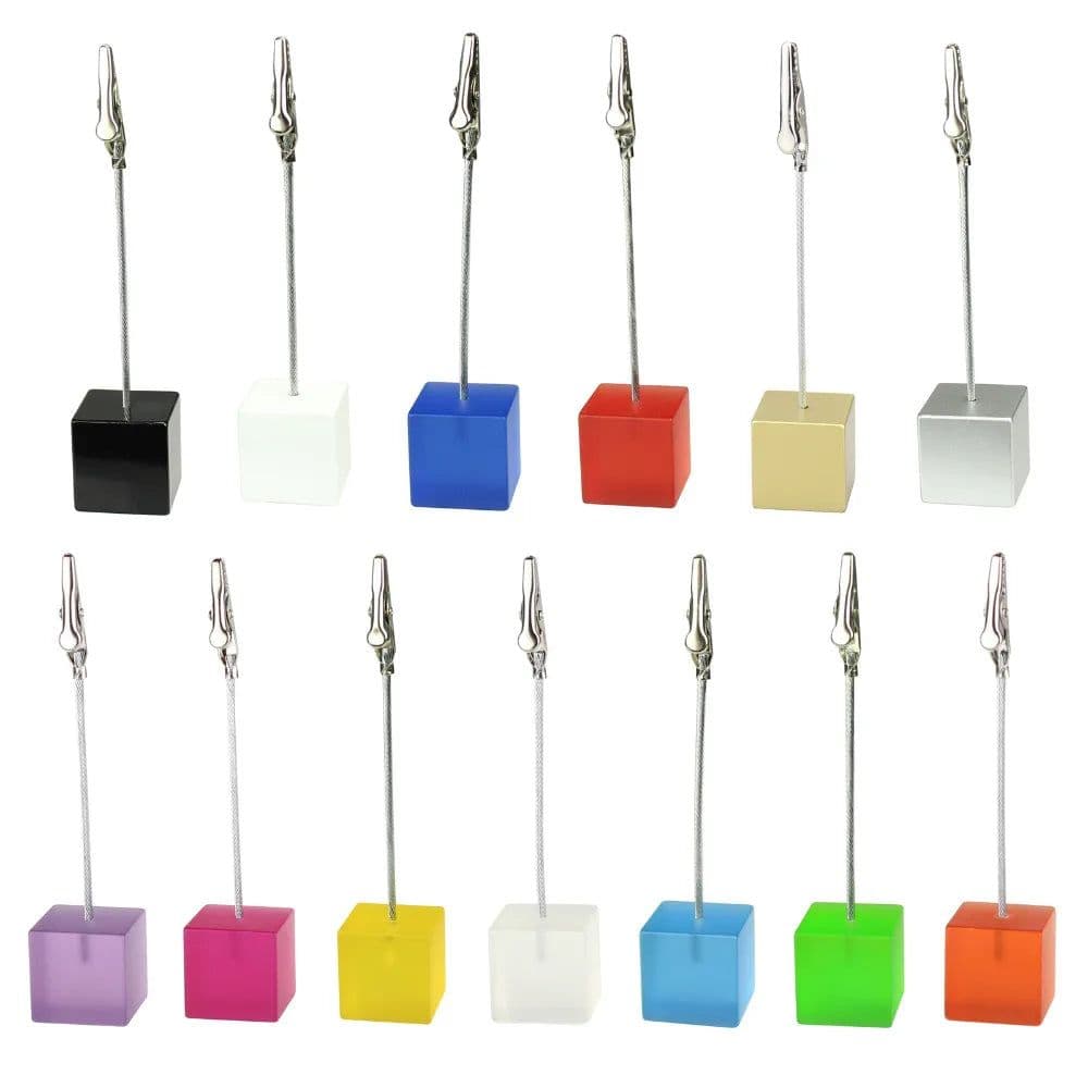 image-Color Cube Stand Alligator Wire Photo Clip,Memo Card Holder,Table Wedding Party Place Favor,Customized Gift Note Clamp