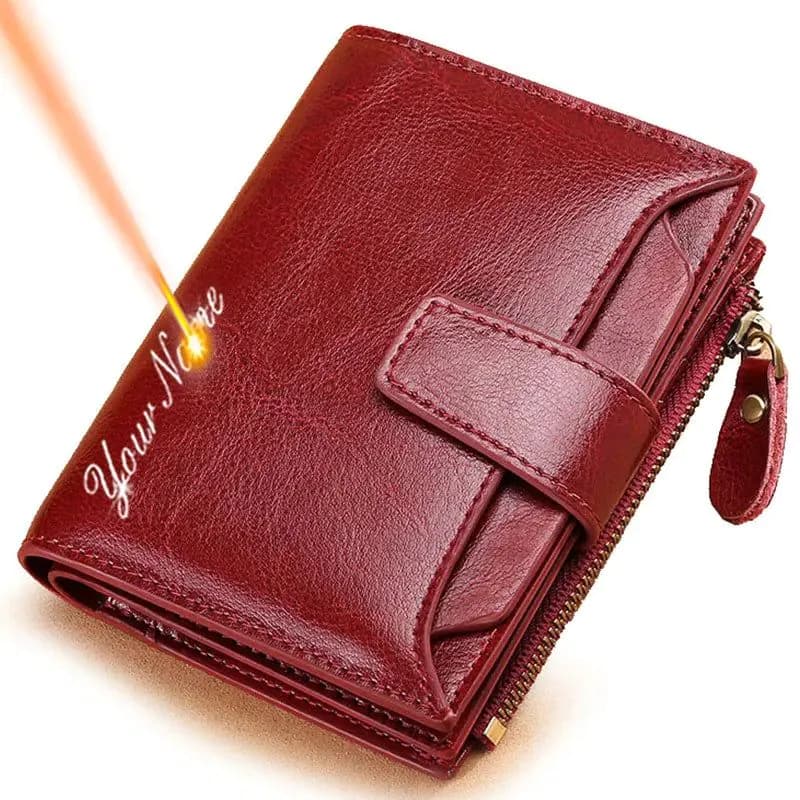 image-2024 New Short Women Wallets Genuine Leather Zipper Coin Pocket Women Purse Name Engraved Quality Card Holder Kpop Female Wallet