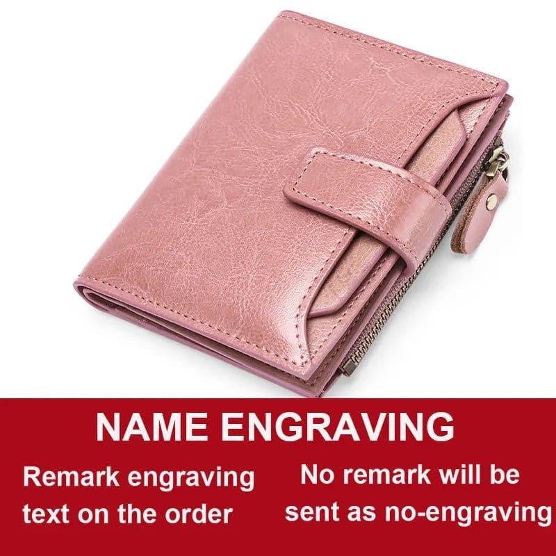image-2024 New Short Women Wallets Genuine Leather Zipper Coin Pocket Women Purse Name Engraved Quality Card Holder Kpop Female Wallet