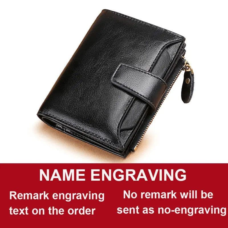image-2024 New Short Women Wallets Genuine Leather Zipper Coin Pocket Women Purse Name Engraved Quality Card Holder Kpop Female Wallet