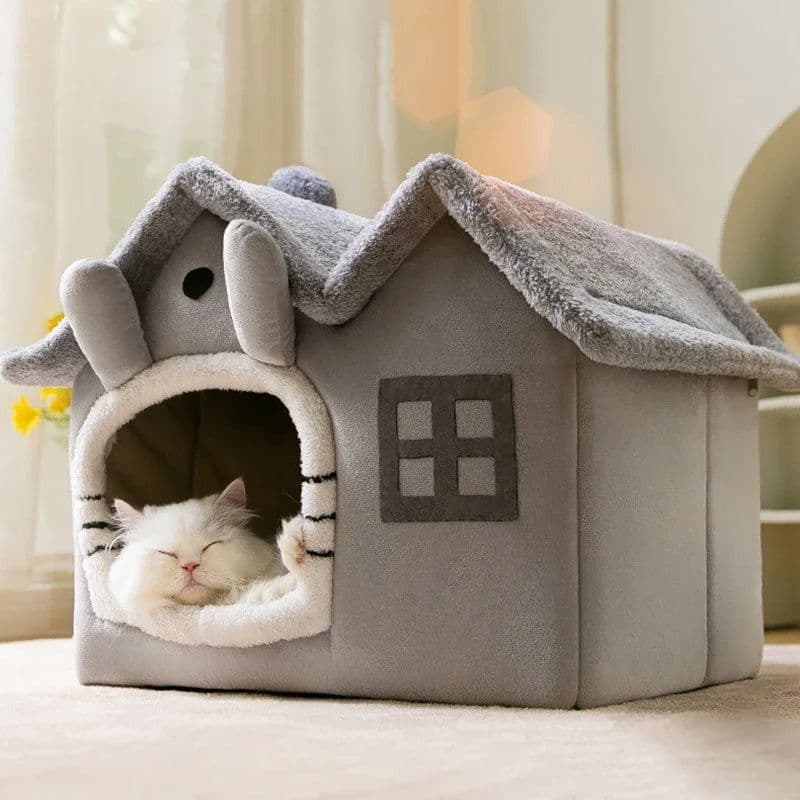 image-Foldable Cat House Winter Warm Chihuahua Cave Bed Cat Basket for Small Dogs Warm Soft Cat Bed Mat Kennel Puppy House Deep Sleep