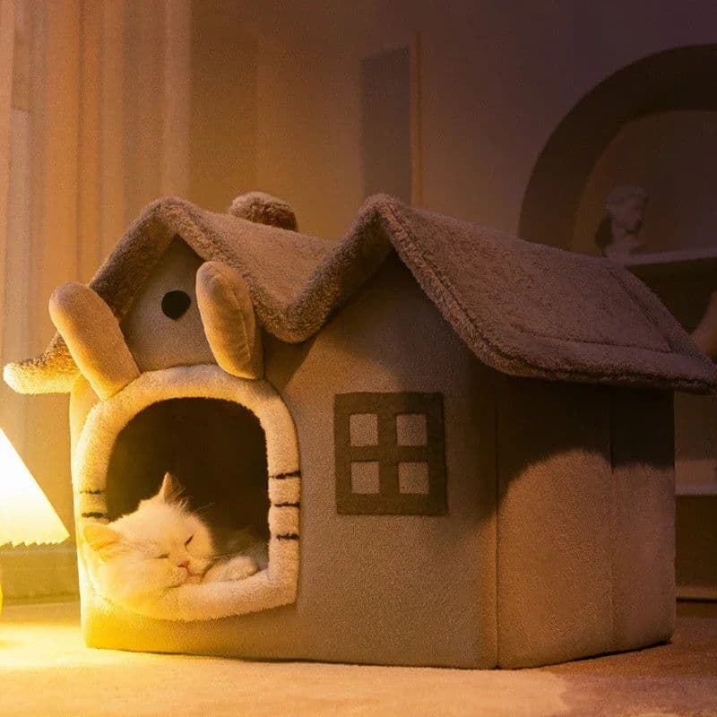 image-Foldable Cat House Winter Warm Chihuahua Cave Bed Cat Basket for Small Dogs Warm Soft Cat Bed Mat Kennel Puppy House Deep Sleep