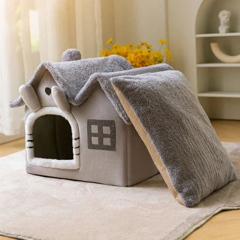 image-Foldable Cat House Winter Warm Chihuahua Cave Bed Cat Basket for Small Dogs Warm Soft Cat Bed Mat Kennel Puppy House Deep Sleep