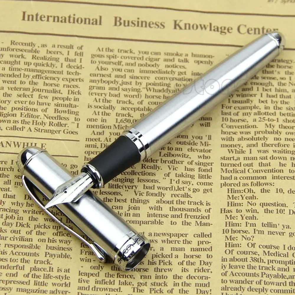 image-Luxury Brand Jinhao X750 Silver Stainless Steel Fountain Pen Medium 18KGP Nib School Office Supply Ink Pens Gift Stationery