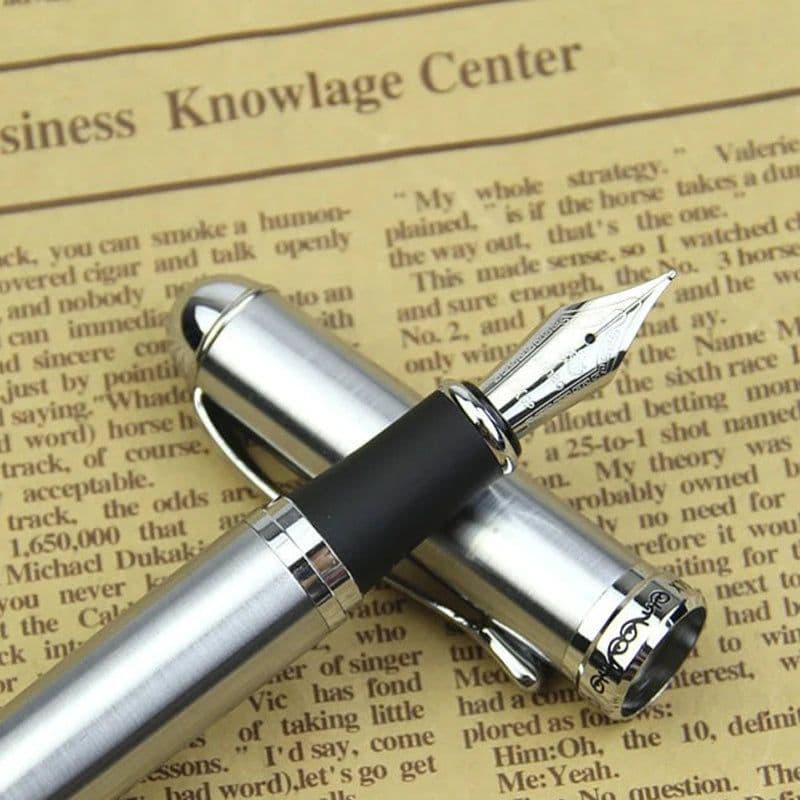 image-Luxury Brand Jinhao X750 Silver Stainless Steel Fountain Pen Medium 18KGP Nib School Office Supply Ink Pens Gift Stationery