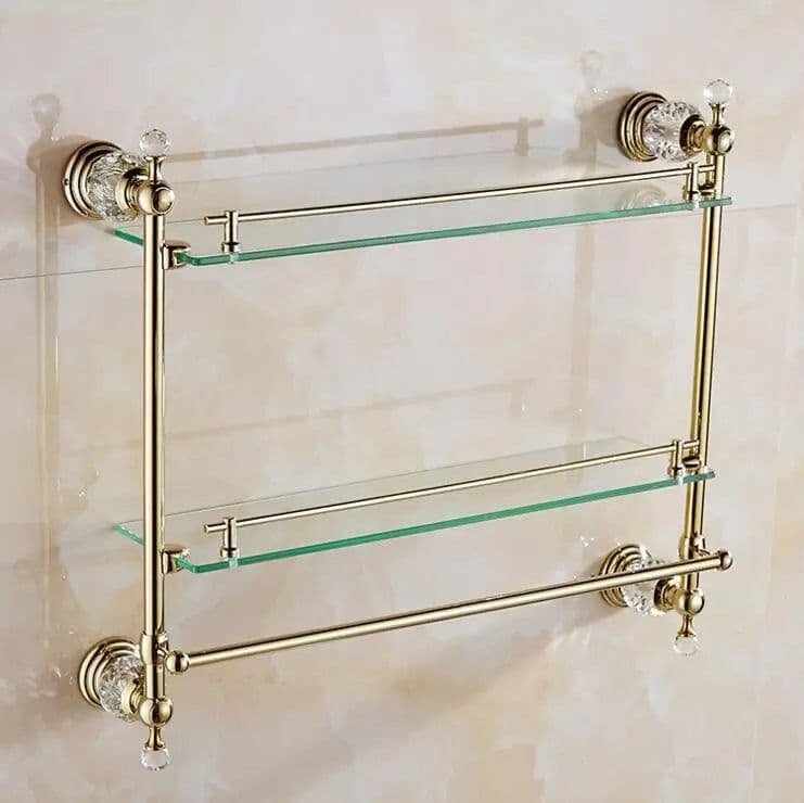 image-Golden Polished Brass & Crystal Bathroom accessories Bath Hardware Set Towel Rack Towel Bar Paper Holder Soap Dish JM2221