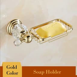 image-Golden Polished Brass & Crystal Bathroom accessories Bath Hardware Set Towel Rack Towel Bar Paper Holder Soap Dish JM2221