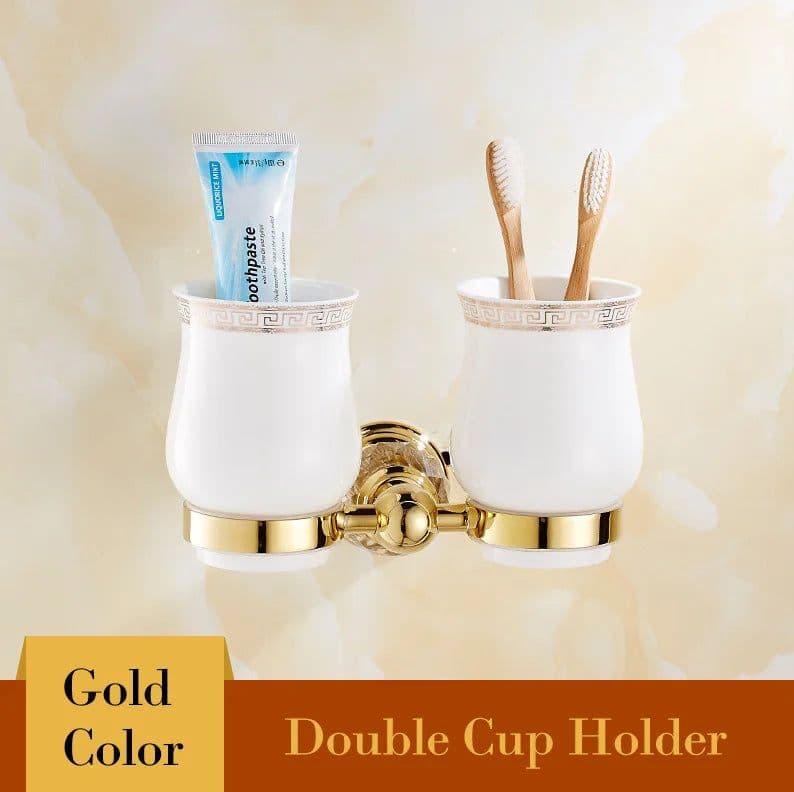 image-Golden Polished Brass & Crystal Bathroom accessories Bath Hardware Set Towel Rack Towel Bar Paper Holder Soap Dish JM2221