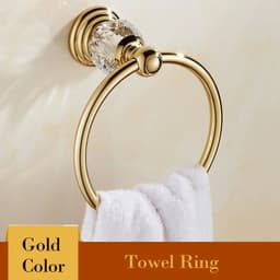 image-Golden Polished Brass & Crystal Bathroom accessories Bath Hardware Set Towel Rack Towel Bar Paper Holder Soap Dish JM2221