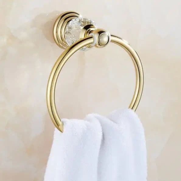 image-Golden Polished Brass & Crystal Bathroom accessories Bath Hardware Set Towel Rack Towel Bar Paper Holder Soap Dish JM2221