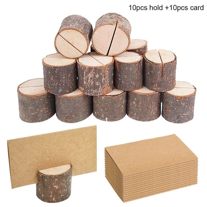 image-10pcs Natural Wooden Place Card Holders Stand Card Photo Clip Holder Rustic Wedding Decorations Party Table Number Name Sign