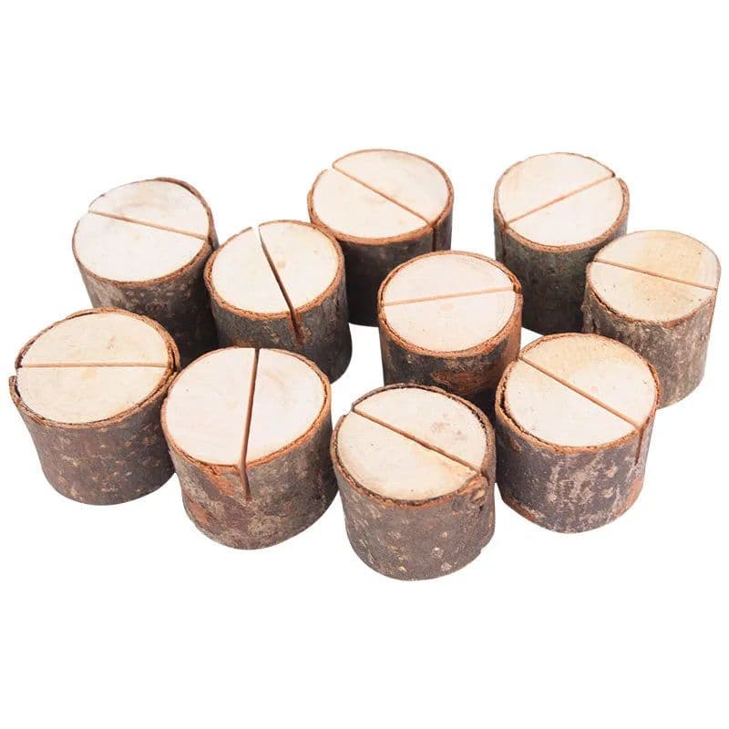 image-10pcs Natural Wooden Place Card Holders Stand Card Photo Clip Holder Rustic Wedding Decorations Party Table Number Name Sign