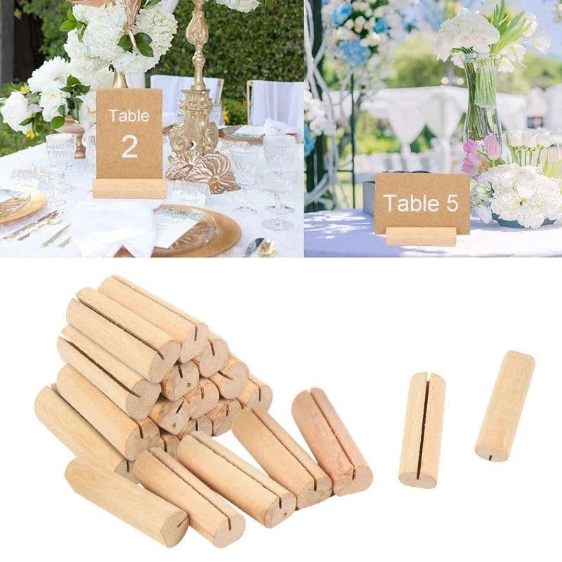 image-10pcs Natural Wooden Place Card Holders Stand Card Photo Clip Holder Rustic Wedding Decorations Party Table Number Name Sign