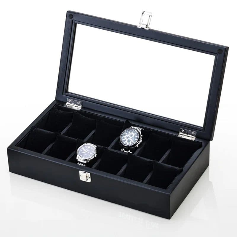 image-New Wood Watch Box Organizer With Glass Window Wooden Watch Display Luxury Watch Case Storage Box Watch Holder For Men