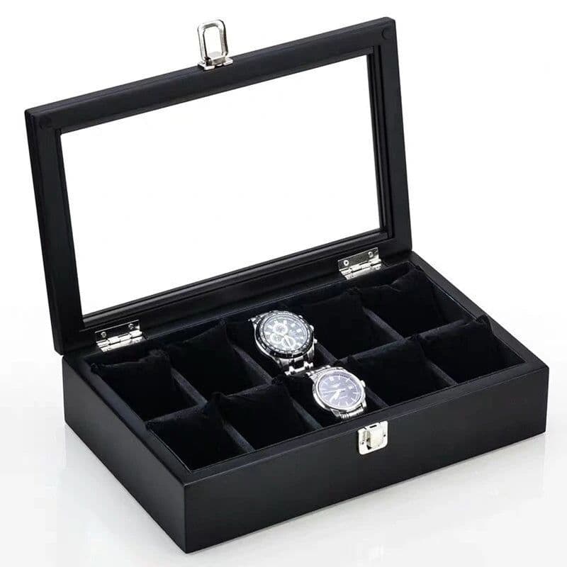 image-New Wood Watch Box Organizer With Glass Window Wooden Watch Display Luxury Watch Case Storage Box Watch Holder For Men