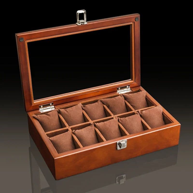 image-New Wood Watch Box Organizer With Glass Window Wooden Watch Display Luxury Watch Case Storage Box Watch Holder For Men