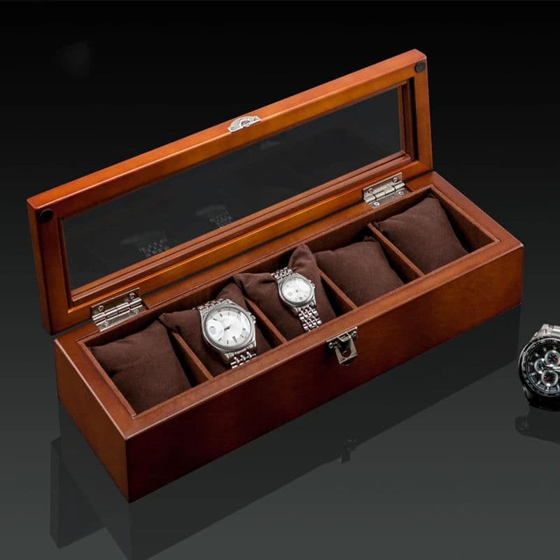 image-New Wood Watch Box Organizer With Glass Window Wooden Watch Display Luxury Watch Case Storage Box Watch Holder For Men