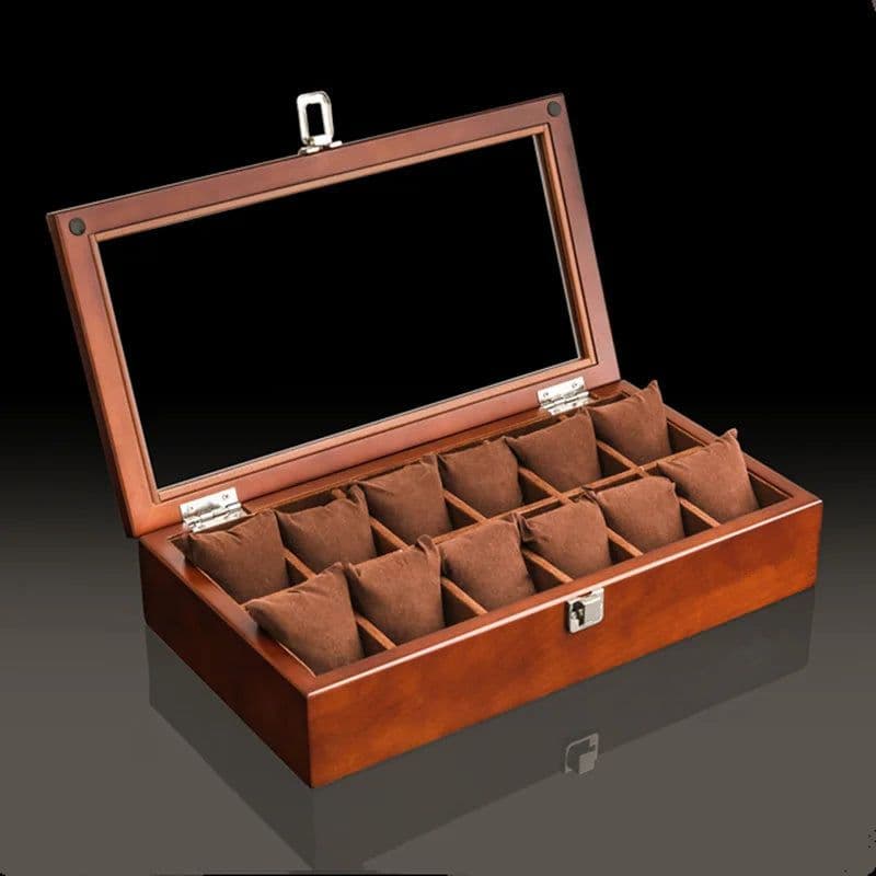 image-New Wood Watch Box Organizer With Glass Window Wooden Watch Display Luxury Watch Case Storage Box Watch Holder For Men