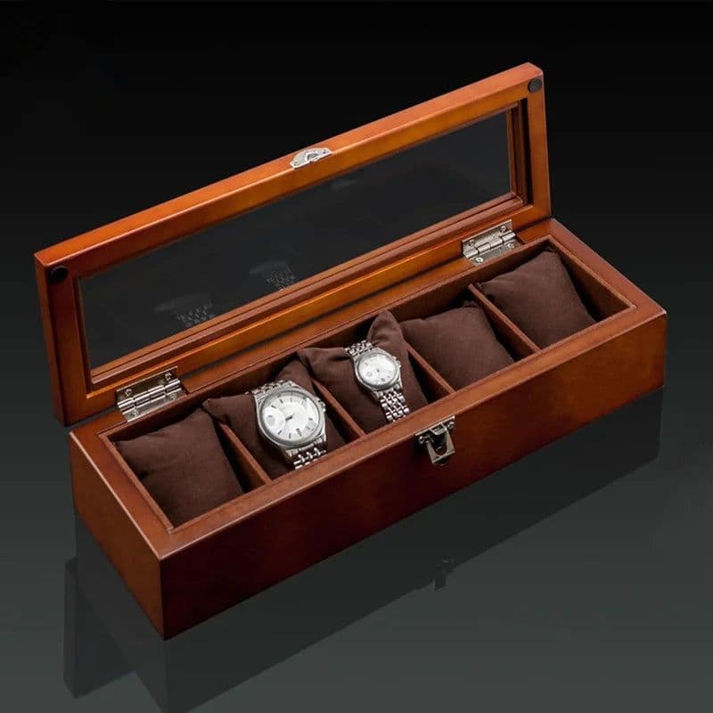 image-New Wood Watch Box Organizer With Glass Window Wooden Watch Display Luxury Watch Case Storage Box Watch Holder For Men
