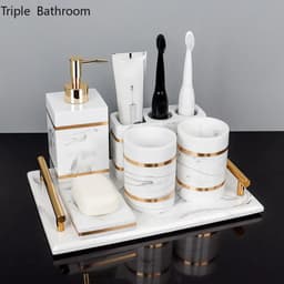 image-Nordic Natural Resin Lotion Bottle Mouth Cup Soap Dish Toothbrush Holder Tissue Box Cotton Swab Box Tray Washing Tools Set