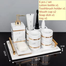 image-Nordic Natural Resin Lotion Bottle Mouth Cup Soap Dish Toothbrush Holder Tissue Box Cotton Swab Box Tray Washing Tools Set