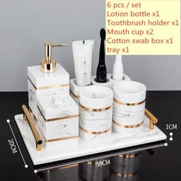 image-Nordic Natural Resin Lotion Bottle Mouth Cup Soap Dish Toothbrush Holder Tissue Box Cotton Swab Box Tray Washing Tools Set
