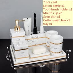 image-Nordic Natural Resin Lotion Bottle Mouth Cup Soap Dish Toothbrush Holder Tissue Box Cotton Swab Box Tray Washing Tools Set