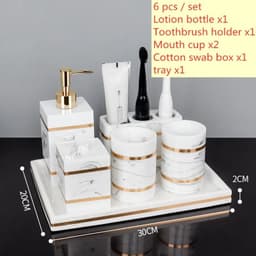 image-Nordic Natural Resin Lotion Bottle Mouth Cup Soap Dish Toothbrush Holder Tissue Box Cotton Swab Box Tray Washing Tools Set