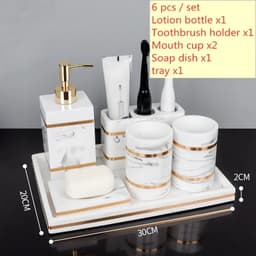 image-Nordic Natural Resin Lotion Bottle Mouth Cup Soap Dish Toothbrush Holder Tissue Box Cotton Swab Box Tray Washing Tools Set