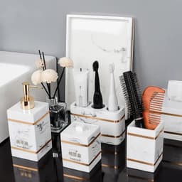 image-Nordic Natural Resin Lotion Bottle Mouth Cup Soap Dish Toothbrush Holder Tissue Box Cotton Swab Box Tray Washing Tools Set