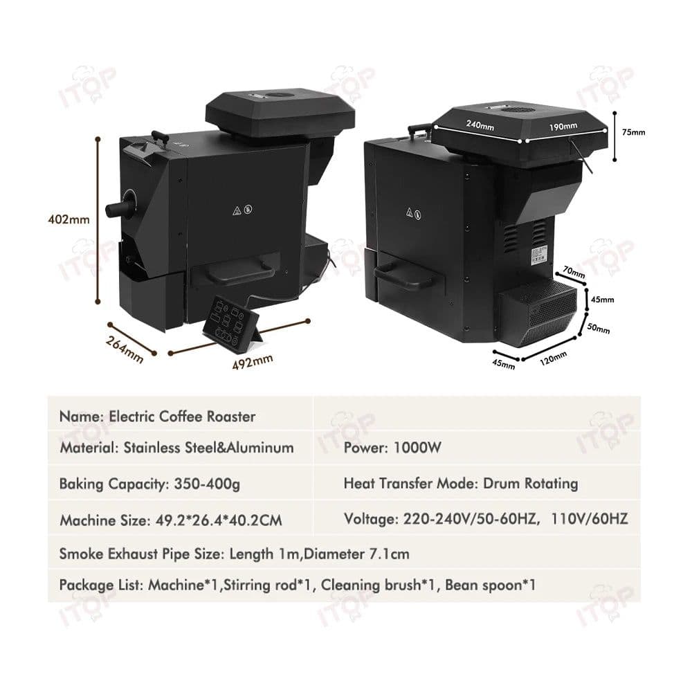 image-ITOP CBR Electric Coffee Bean Roaster Commercial Roaster Automatic Roasting Machine with 3 Baking Curve Grain Dryer 110V 220V