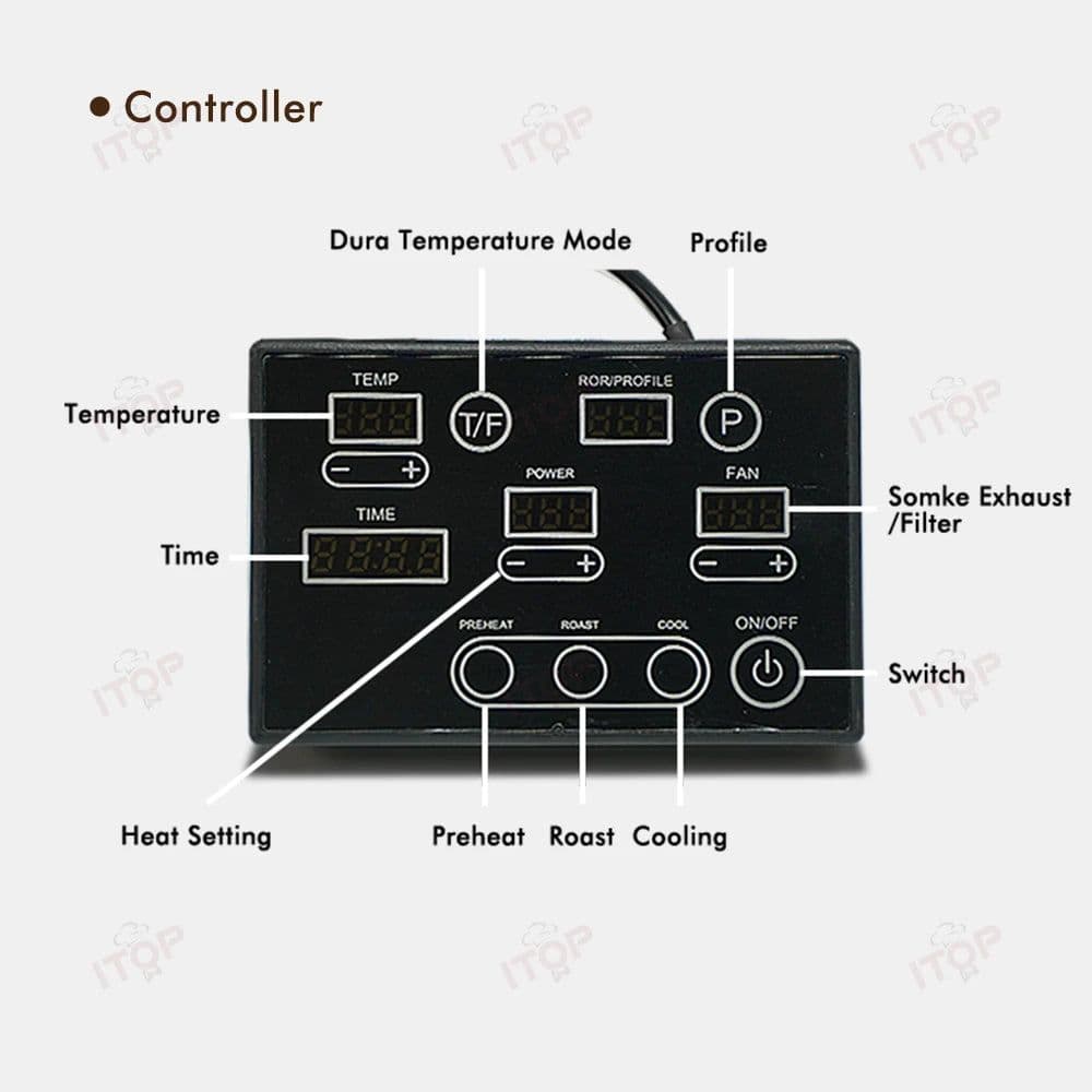 image-ITOP CBR Electric Coffee Bean Roaster Commercial Roaster Automatic Roasting Machine with 3 Baking Curve Grain Dryer 110V 220V