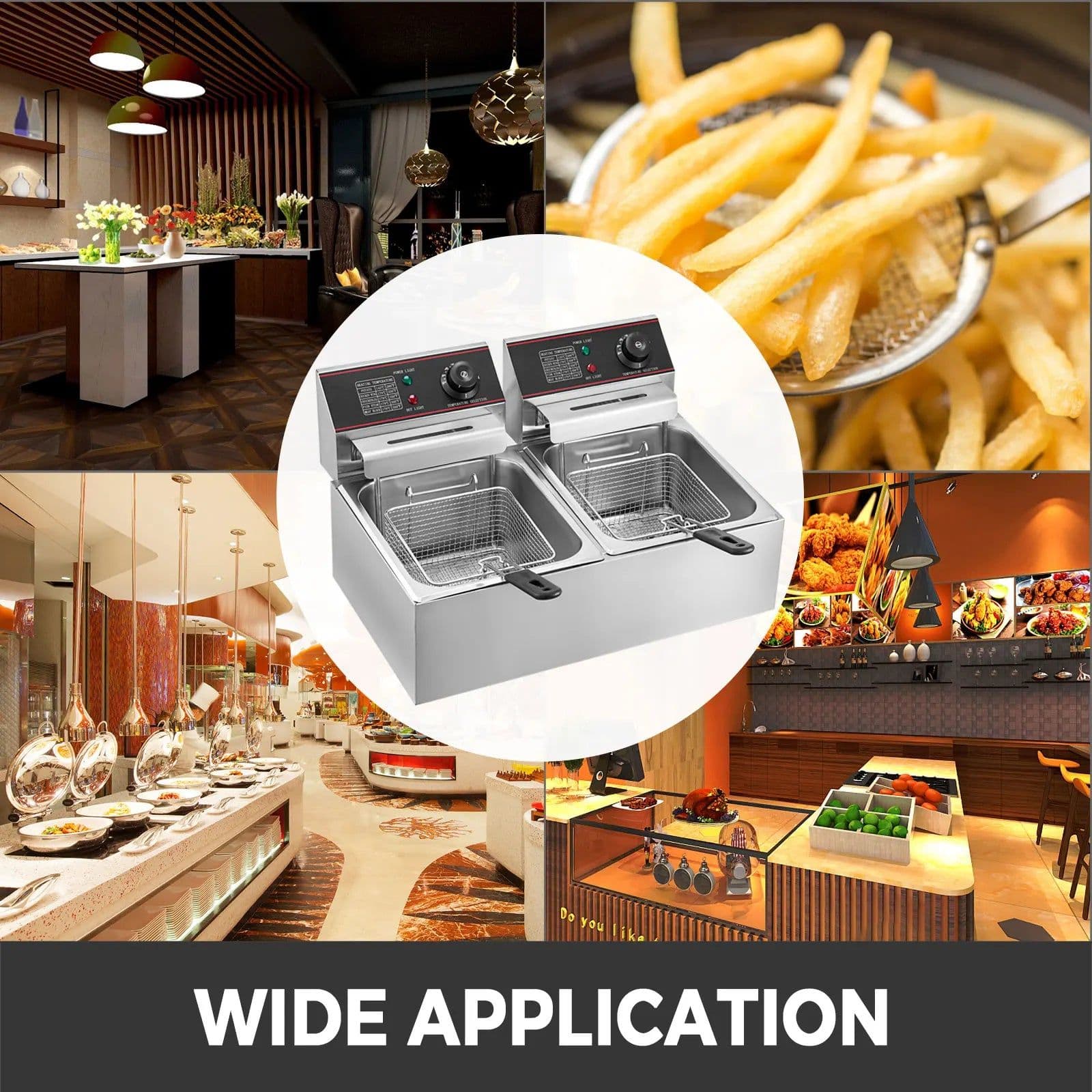 image-VEVOR 12L 5000W Electric Deep Fryers Dual Tanks with Dual Basket & Lid Double Deep Fat Fryer Adjustable Temperature Control
