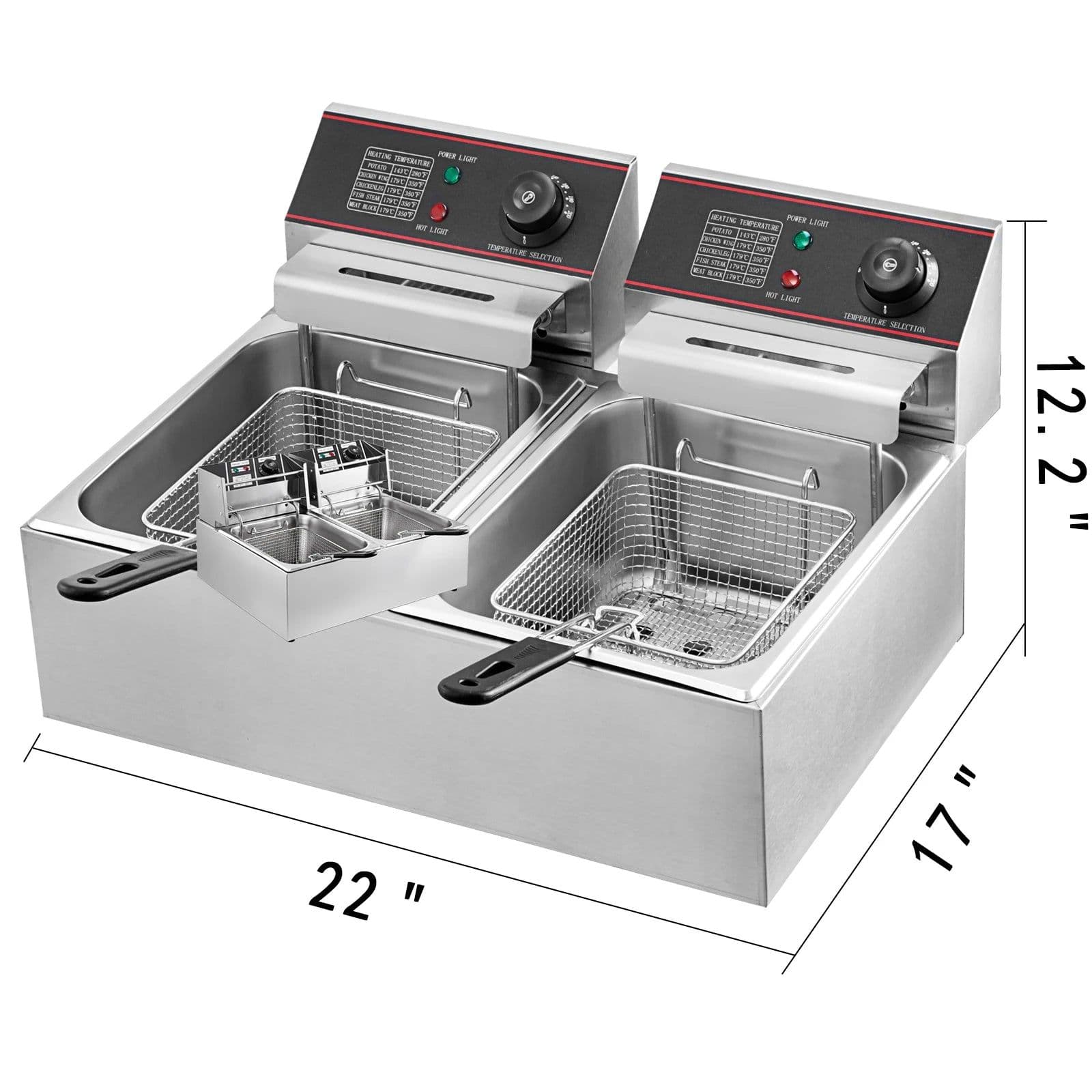 image-VEVOR 12L 5000W Electric Deep Fryers Dual Tanks with Dual Basket & Lid Double Deep Fat Fryer Adjustable Temperature Control