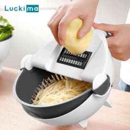 image-Multifunctional 2 In 1 Vegetable Slicer Cutter Chopper Fruit Strainer Basket Spiralizer Grater Food Peeler Mandoline Shredder