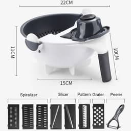 image-Multifunctional 2 In 1 Vegetable Slicer Cutter Chopper Fruit Strainer Basket Spiralizer Grater Food Peeler Mandoline Shredder