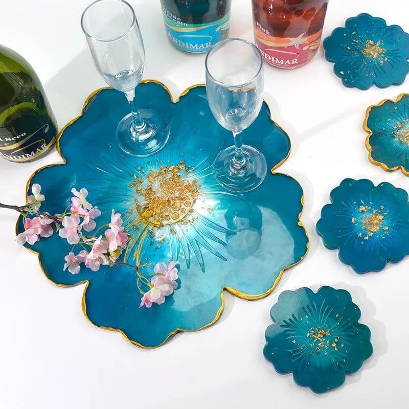 image-Flower Tea Cup Pad Molds Set DIY Handmade Crystal Big Flower Plate Clay Epoxy uv Resin Mold Silicone Craft Mold Art Home Decorat