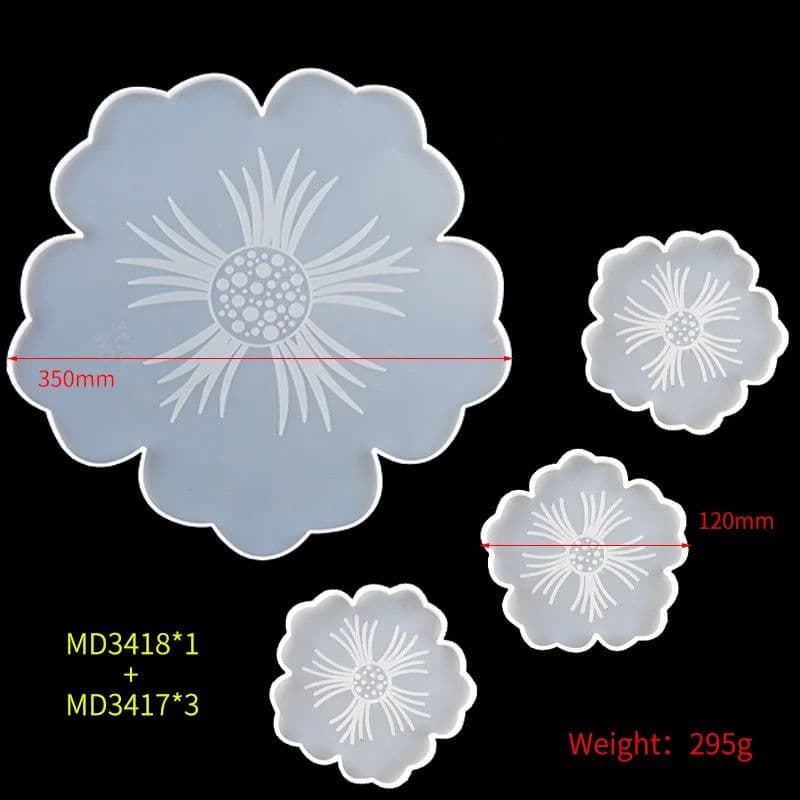 image-Flower Tea Cup Pad Molds Set DIY Handmade Crystal Big Flower Plate Clay Epoxy uv Resin Mold Silicone Craft Mold Art Home Decorat