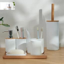 image-Bathroom Accessories Set Designer Soap Lotion Dispenser Toothbrush Holder Soap Dish Tumbler or wood Bottle Cup Black/White/gray