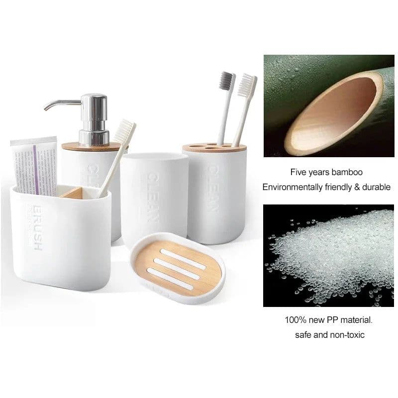 image-Bathroom Accessories Set Designer Soap Lotion Dispenser Toothbrush Holder Soap Dish Tumbler or wood Bottle Cup Black/White/gray