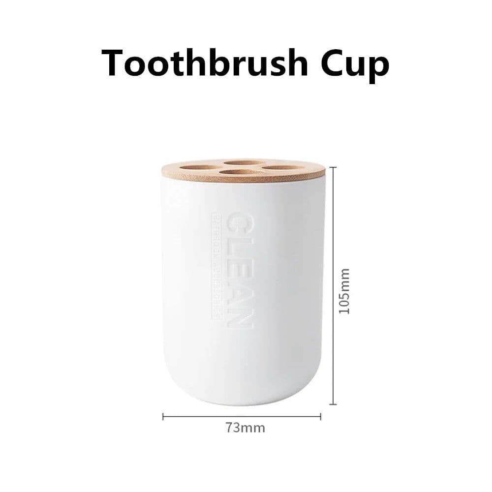 image-Bathroom Accessories Set Designer Soap Lotion Dispenser Toothbrush Holder Soap Dish Tumbler or wood Bottle Cup Black/White/gray