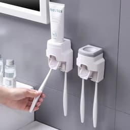 image-1pc Toothbrush Holder Set Toothpaste Dispenser Wall Mount Stand Bathroom Accessories Set Rolling Automatic Squeezer