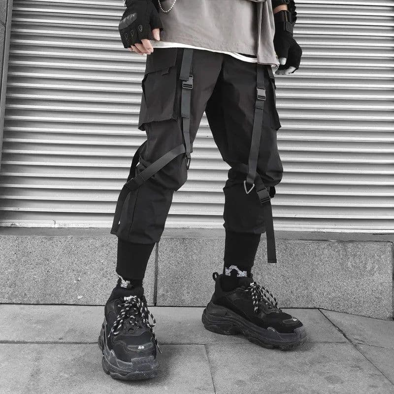 image-Harajuku Fashion Techwear Men's Cargo Pants Hip Hop Punk Male Clothing Streetwear Joggers High Street Holiday Casual Trousers