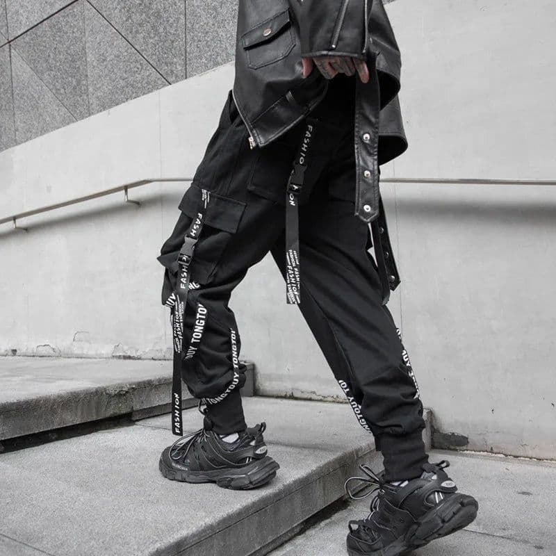 image-Harajuku Fashion Techwear Men's Cargo Pants Hip Hop Punk Male Clothing Streetwear Joggers High Street Holiday Casual Trousers