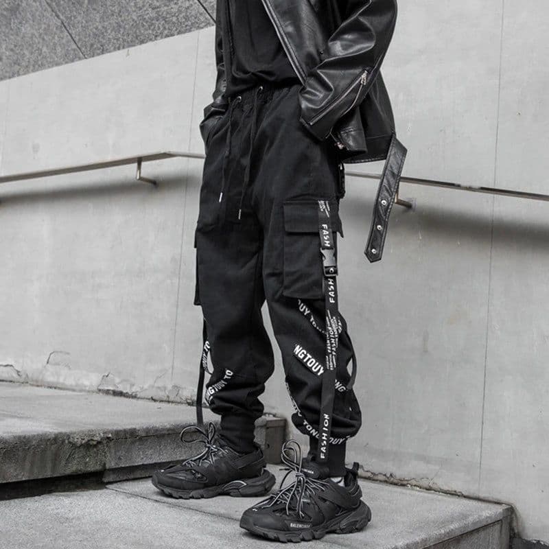image-Harajuku Fashion Techwear Men's Cargo Pants Hip Hop Punk Male Clothing Streetwear Joggers High Street Holiday Casual Trousers