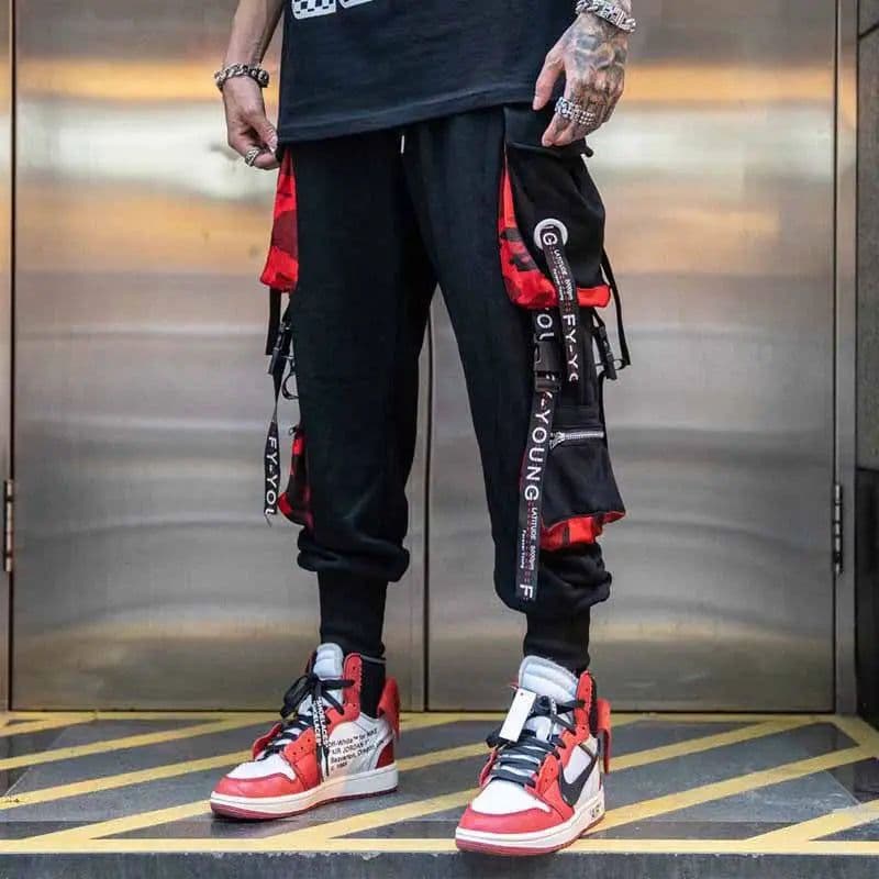image-Harajuku Fashion Techwear Men's Cargo Pants Hip Hop Punk Male Clothing Streetwear Joggers High Street Holiday Casual Trousers