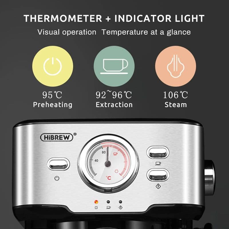 image-HiBREW Coffee Machine Cafetera 20 Bar Espresso inox Semi Automatic Expresso Cappuccino Hot Water Steam Temperature Display H5
