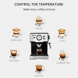 image-HiBREW Coffee Machine Cafetera 20 Bar Espresso inox Semi Automatic Expresso Cappuccino Hot Water Steam Temperature Display H5