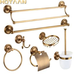 image-. Solid Brass Bathroom Accessories Set,Robe hook,Paper Holder,Towel Bar,Soap Basket,Bathroom Fitting Sets